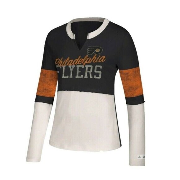 NHL Adidas Philadelphia Flyers Long Sleeve Finished Tee Shirt Womens Size Large - Picture 1 of 4